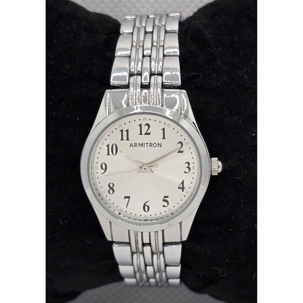 Women's Armitron Round Silver Tone Dial Case Bracelet Band Quartz Watch 04